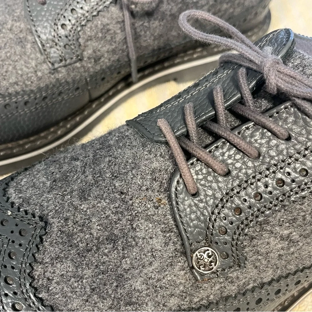 G/Fore Longwing Gallivanter Mens Sz 8 Spikeless Golf Shoes Gray Wool/Leather EUC